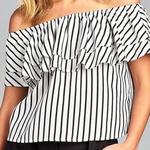 Ally ruffled off the shoulder stripe top